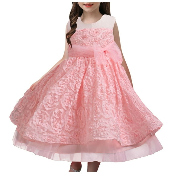 Akiihool Girls Sequin Dress Girls Party Dress Sleeveless Formal Dual-Layer Dresses(Pink,3-4 Years)