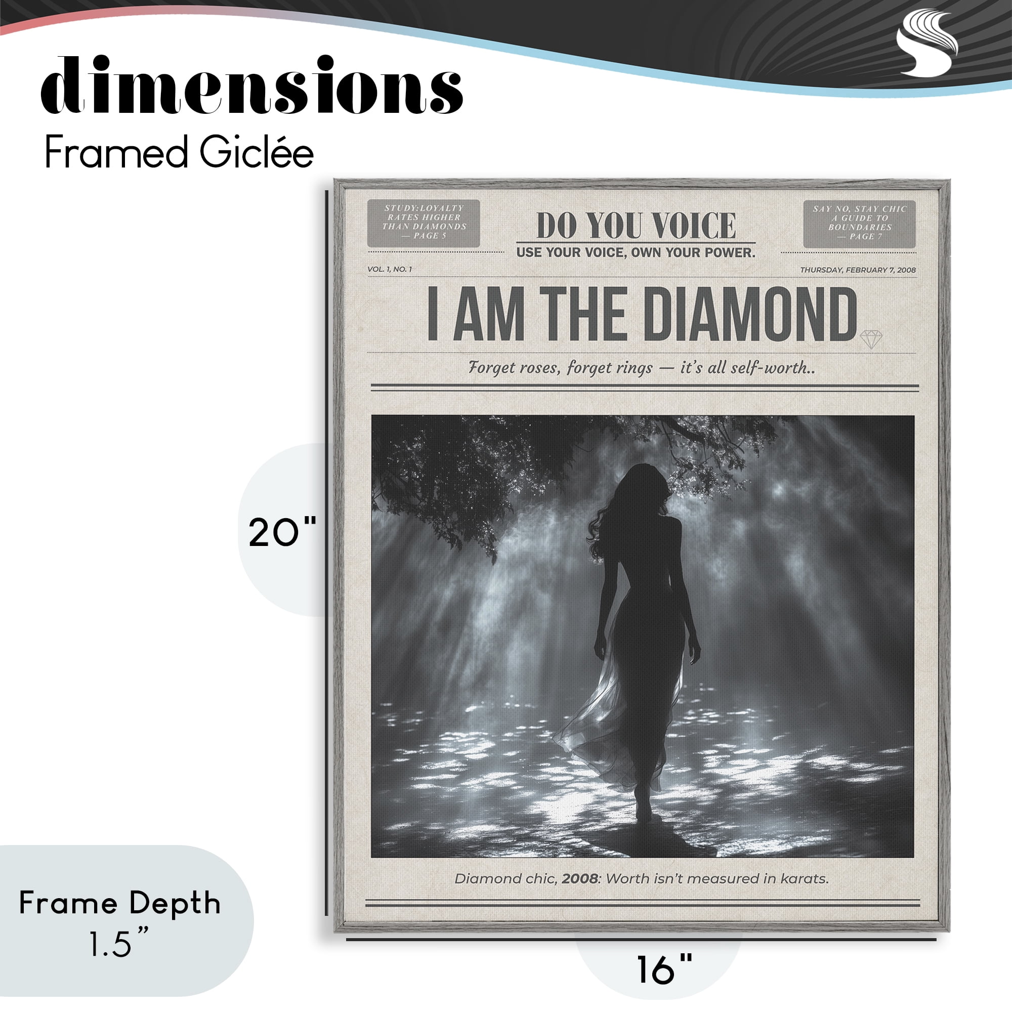 Stupell Industries Diamond Chic Newspaper Gray Framed Giclee Art, design by A Barefoot Stylist