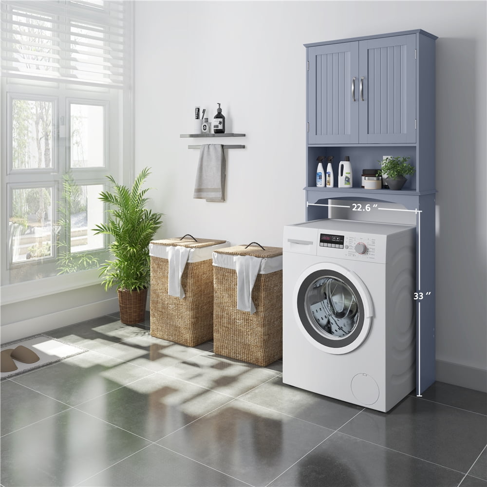 Alden Design Wooden Over The Toilet Bathroom Storage Cabinet, Gray