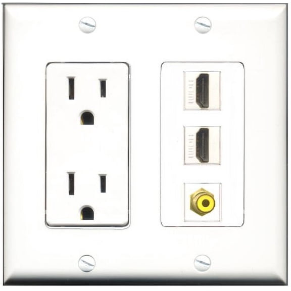 RiteAV - 15 Amp Power Outlet 2 Port HDMI 1 Port RCA Yellow Decorative Wall Plate