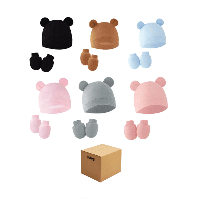 Juego De 6 Sombreros Para Bebés, Guantes Antiarañazos Para R Caqui 0-3 M Belug Multicolor