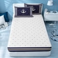 thumbnail image 4 of Erosebridal Marine Anchor Zipper Twin Comforter Sets with Fitted Sheet and 2 Pillowcases, Coastal Stripe Zipper Bedding Set, Reversible, 4 of 7