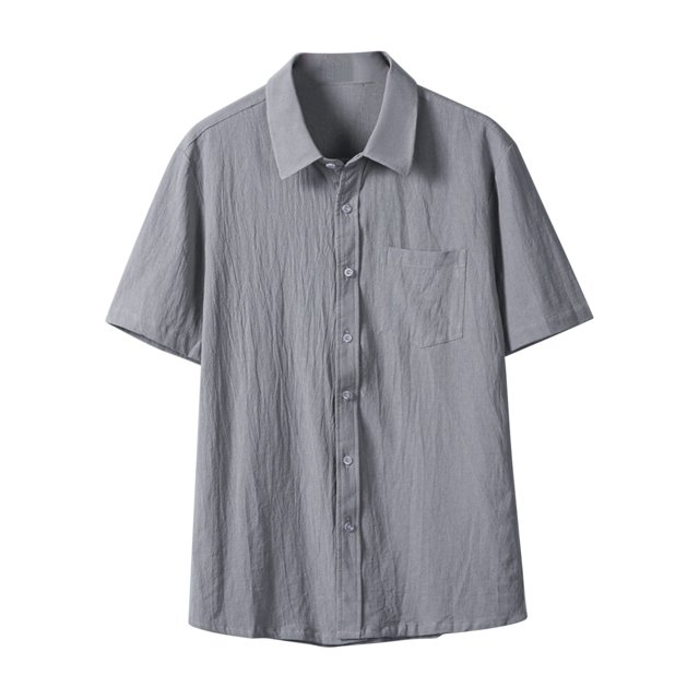 Maplenight Mens Linen Button Down Shirt Short Sleeve Casual Stylish Beach Shirts Loose Solid Basic Collared Shirt with Pockets