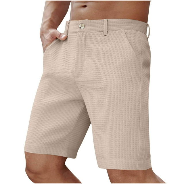 WRKEKC Mens Casual Shorts Solid Color Button Zipper Suit Shorts Pocket 5-Inch Inseam with Formal Style and Comfortable Fit