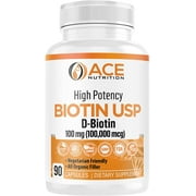 ACE Nutrition High Potency Biotin USP (D-Biotin) 100mg (100,000mcg), 90 Capsules