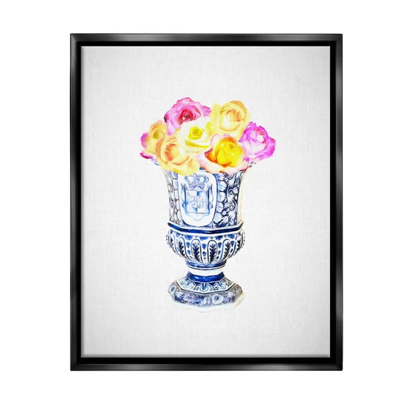 Stupell Industries Pink & Yellow Bouquet Botanical & Floral Painting Black Floater Framed Canvas Art Print Wall Art, 17 x 21