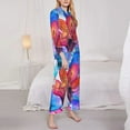 thumbnail image 4 of Junzan Bright Flowers Print Womens Pajama Sets,Long Sleeve Button Down For Women Pjs 2 Piece, 4 of 9