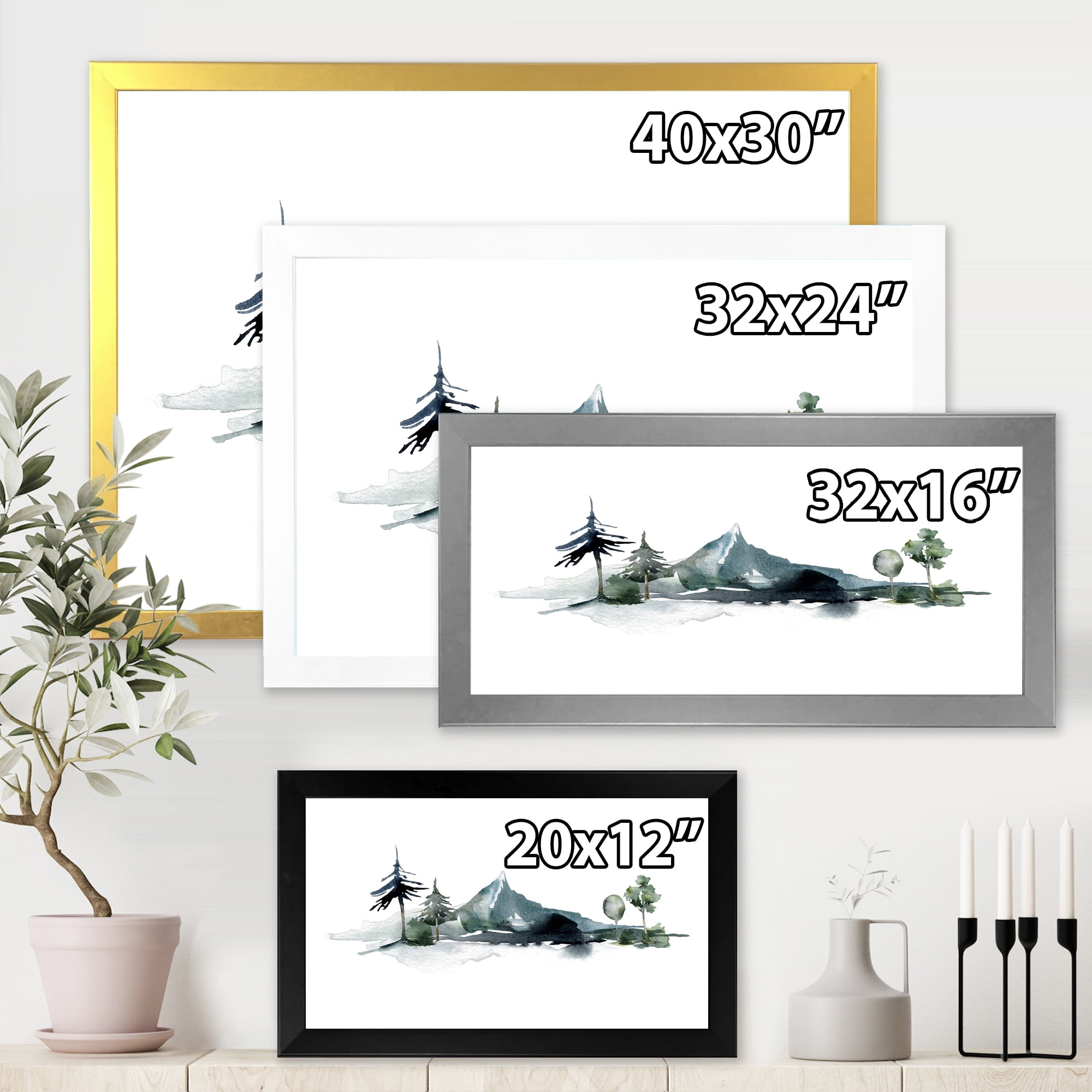 Designart 'Minimalistic Fir Forest and Winter Mountains II' Modern Framed Art Print