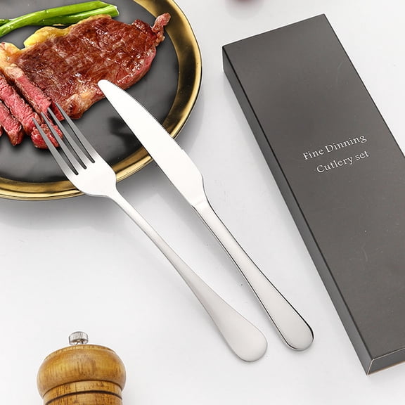AuroraX Stainless Steel Knife and fork Set Cutlery Gift Set Box 2-Piece Mirror Polished Dishwasher Safe Rust Resistant Home Kitchen Dining Utensils Silver