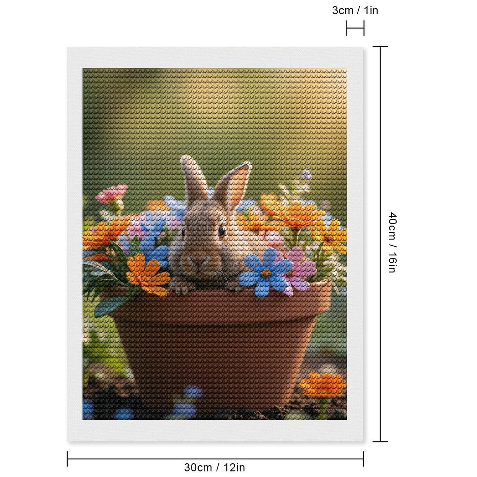 Diamond Art Kits for Adults, Cute Rabbit In Flower Pot 5D Diamond Painting Kits for Adults Beginners, DIY Full Drill Diamond Painting, Gem Art and Crafts 12x16