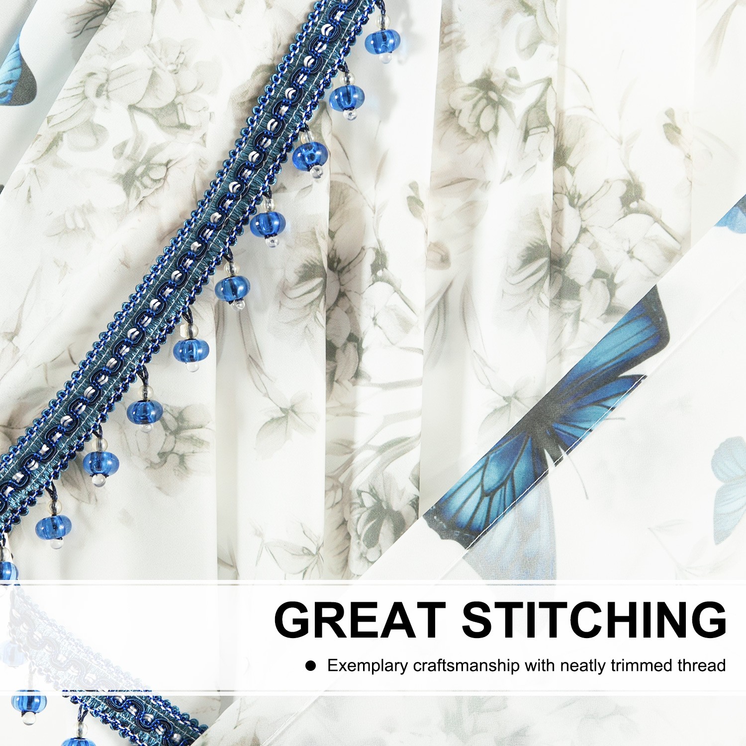 VOGOL Sheer Valance Curtains, Butterflies Print Rod Pocket Design Drapes for Kitchen Nursery, 59x43 Inches