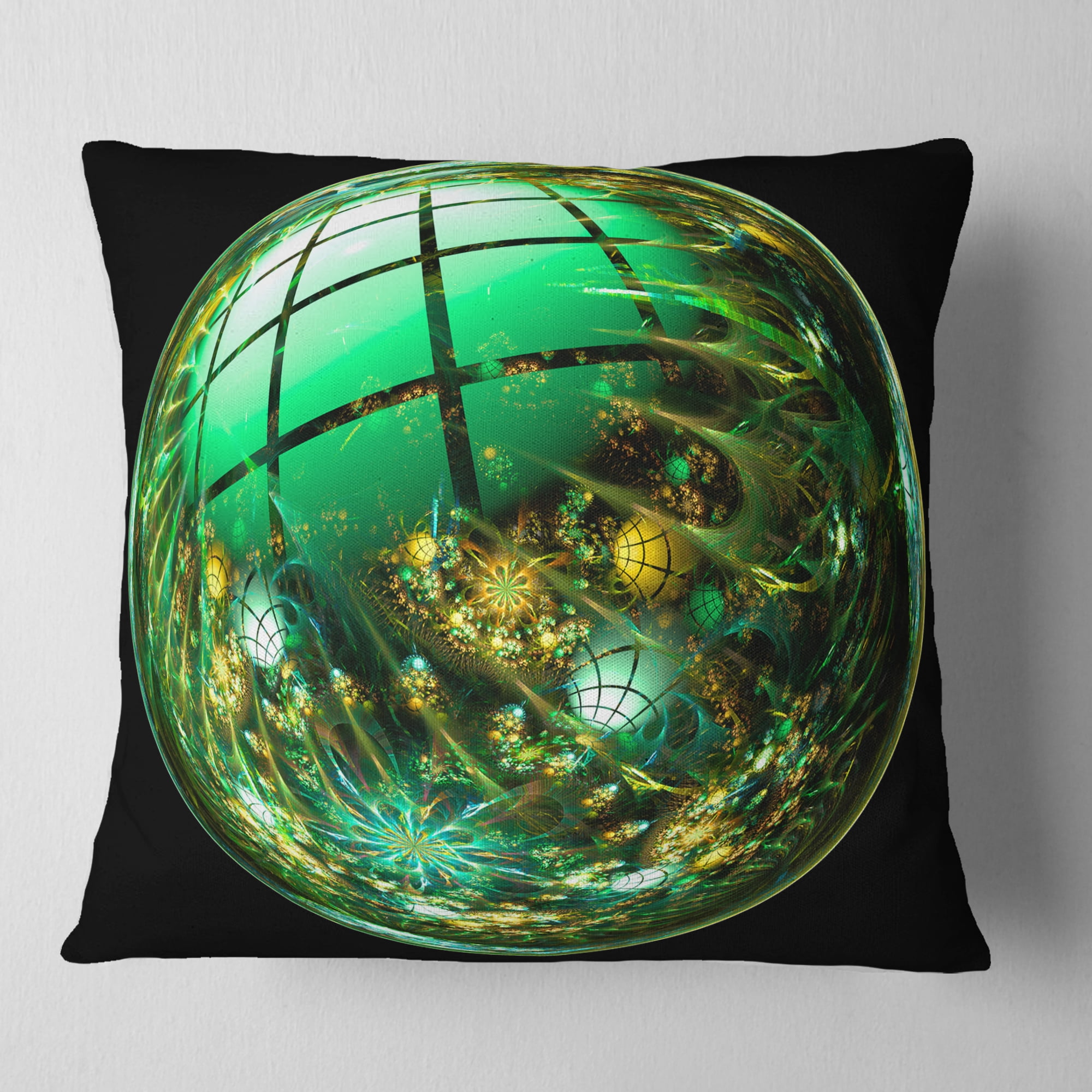 Designart Bright Green Fractal Sphere - Abstract Throw Pillow - 16x16