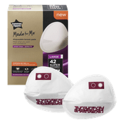 Tommee Tippee Made for Me Super Absobent Disposable Breast Pads, Large (42 Count) | Soft, Leak-Free, Contoured Shape, Adhesive Patch