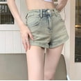 thumbnail image 2 of Pantalones Cortos de Vaquero Largo para las Mujeres, Color Sólido Primavera Verano, Estiramiento Recto Cadera Envolver Pierna Mostrar Pantalones Cortos, 2 of 9
