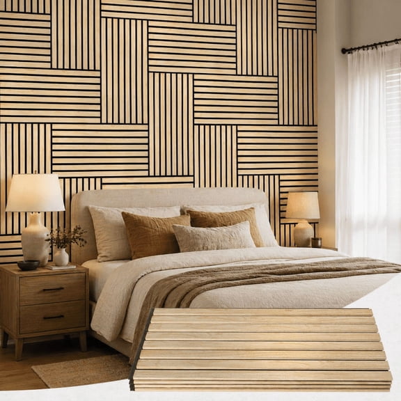 MISSDAY Wood Slat Acoustic Wall Panels, 23.6 x 11.8 in, Oak, 4 Pack, Sound Absorbing for Home, Office, Studio