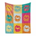 thumbnail image 1 of Modern Soft Flannel Fleece Throw Blanket, Woman Lips on Polka Dots Background in Various Frames Fashion Kiss Love Design, Cozy Plush for Indoor and Outdoor Use, 50" x 60", Multicolor, by Ambesonne, 1 of 6