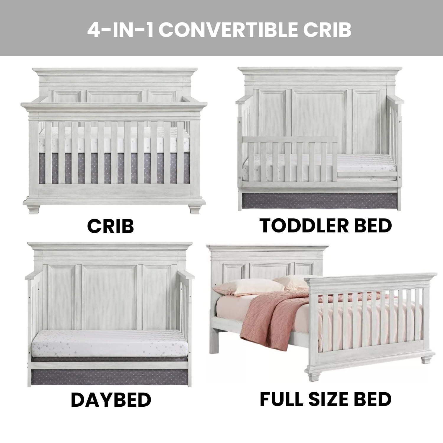 Oxford Baby Weston 4-in-1 Convertible Crib, Vintage White