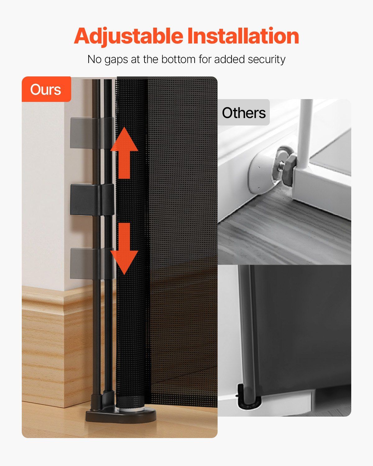 Retractable Baby Gate 34 in Tall, Extends to 55 in Wide, Adjustable Black Mesh Gate for Kids and Pets, Anti-Crawl Bottom Strip, One-Handed Operation, Durable Scratch-Resistant Mesh, Space-Saving