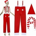 thumbnail image 1 of Conjunto de ropa y accesorios de esqueleto de 3,6 m, traje de esqueleto gigante para decoración navideña, ropa de Papá Noel, pantalones cortos, gorros y bufandas rojas, decoración navideña de esquele, 1 of 1