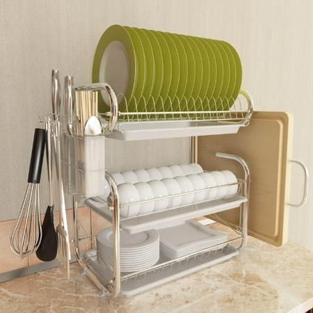 Meigar 3 Tiers Dish Drainer Cutlery Cup Drying Holder Rack Chrome Drainer Tray Kitchen without Dishes and other kitchenware