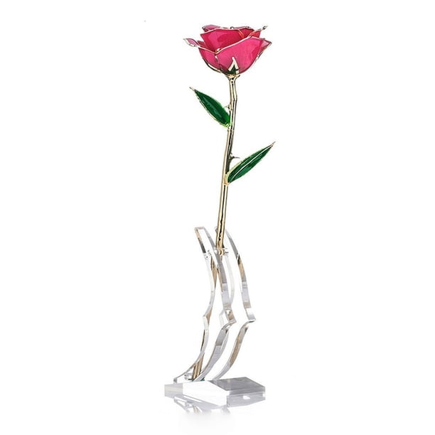 Rosas De Oro De 24 Quilates, Rosa Rosa Forever Love, Rosa De Eternidad De Tallo Largo Real Con Soporte Para El Día De San Valentín, Día De La Madre, Aniversario, Navidad