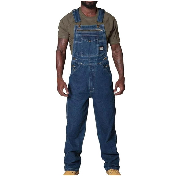 Hzgobj Men's Denim Bib Overall,Mens Relaxed Fit Overall Midweight Workwear with Adjustable Straps and Convenient Tool Pockets,Bib Fashion Lightweight Jumpsuit with Pockets