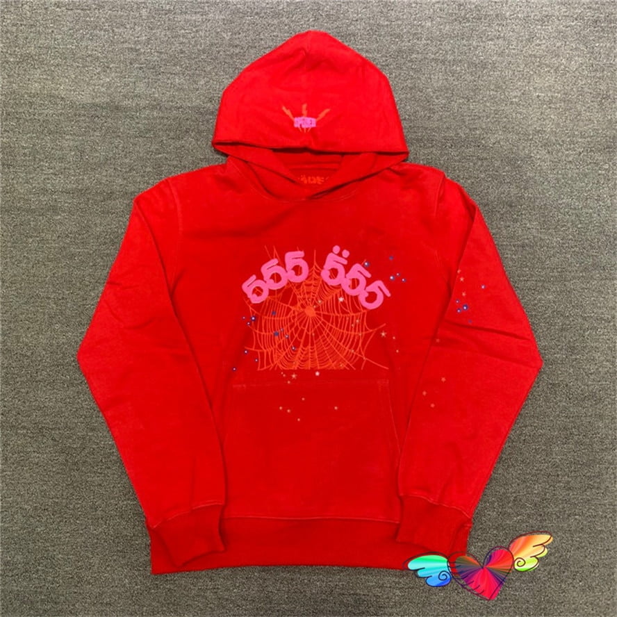 2022 Red Sp5der 555555 Hoodie Men Women 1 1 High Quality Angel Number Puff Print Graphic Spider Web Pullovers Tops