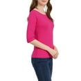 thumbnail image 4 of INSPIRE CHIC Women's Tops Elbow Sleeves Boat Neck Slim Fit Classic Casual Tee Shirt Rose Red M, 4 of 7
