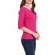 thumbnail image 4 of Camisetas casuales de mujer Inspire Chic con mangas de codo, cuello barco, ajuste slim, color rosa rojo, talla M, 4 of 7