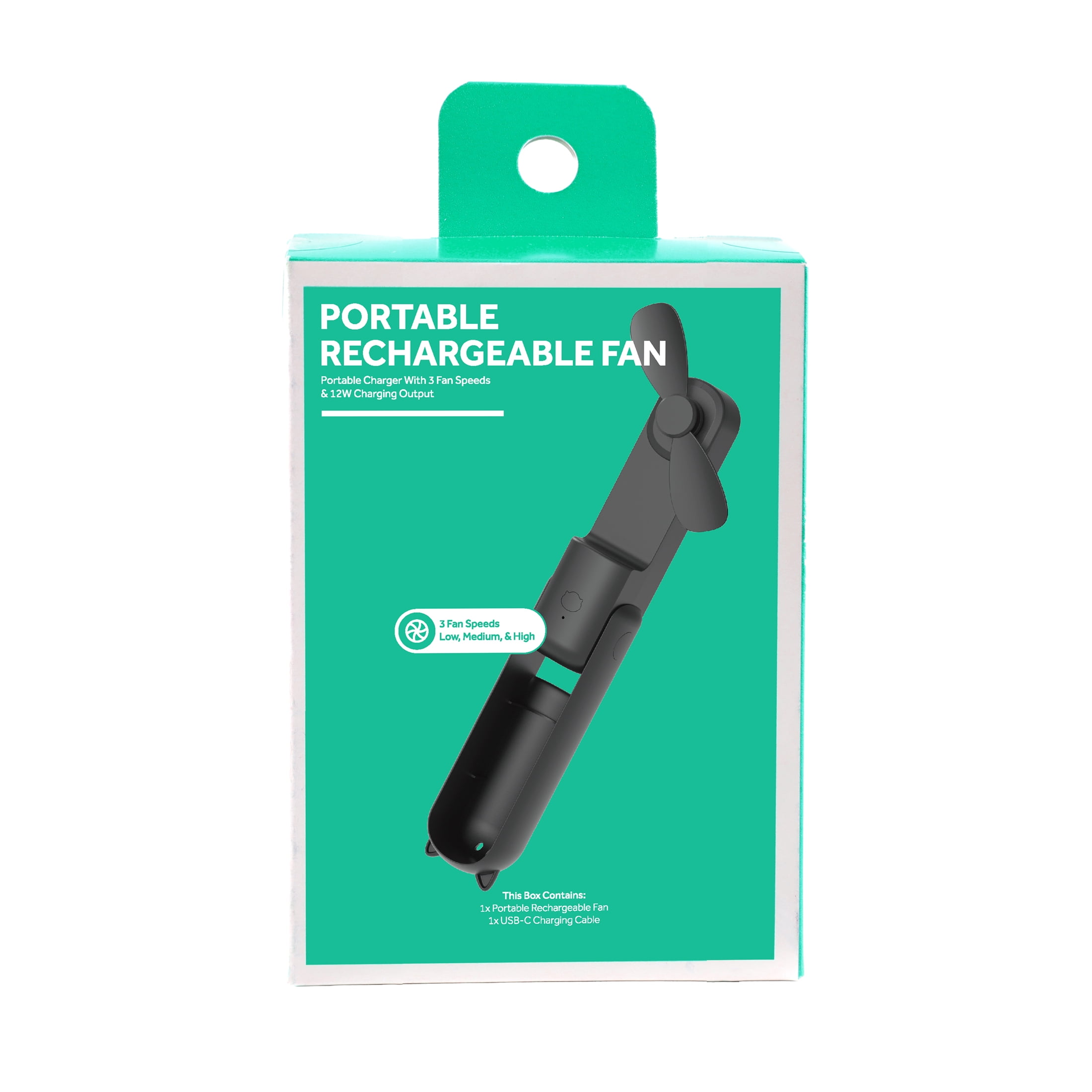 ZSOU Portable Rechargeable Handheld Fan with Usb-c Power Bank, 3 Speeds - Black