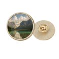thumbnail image 1 of Lake Mountain Science Nature Scenery Round Metal Golden Pin Brooch Clip, 1 of 3