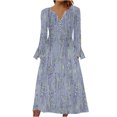 thumbnail image 2 of Wancir Women Long Sleeve V-Neck Casual Long Dress Pleated Waist Maxi Dresses with Pockets, 2 of 5