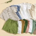 thumbnail image 4 of 12M-6T Toddler Boys Summer Cotton Short Clothes Set, Uccdo 2Pcs Kids Button-Down Shirt Tops + Shorts Outfits, 4 of 4