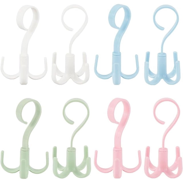 Paquete de 8 perchas para bolsos con 4 garras para armario, giratorias 360 grados, organizador de cinturones, bufandas, corbatas y armario.