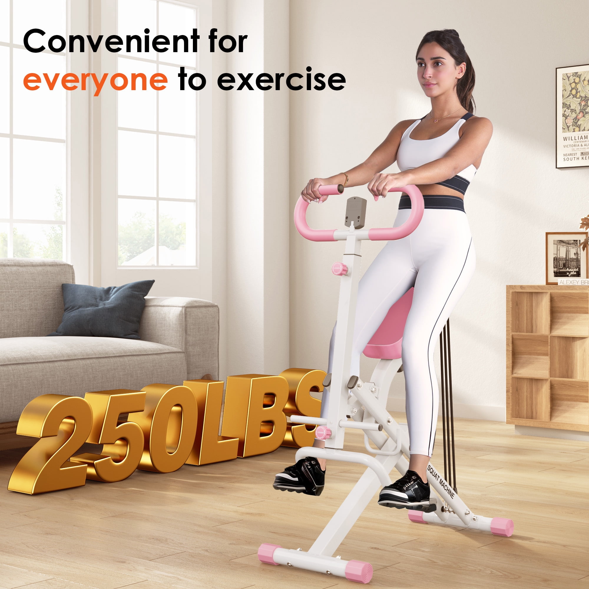 Soges Squat Machine for Home Gym, Foldable Squat Assist Trainer for Glutes Workout, Squat Rowing Machine with Adjustable Resistance and Optional Full Motion, Squat machine for Women,Pink