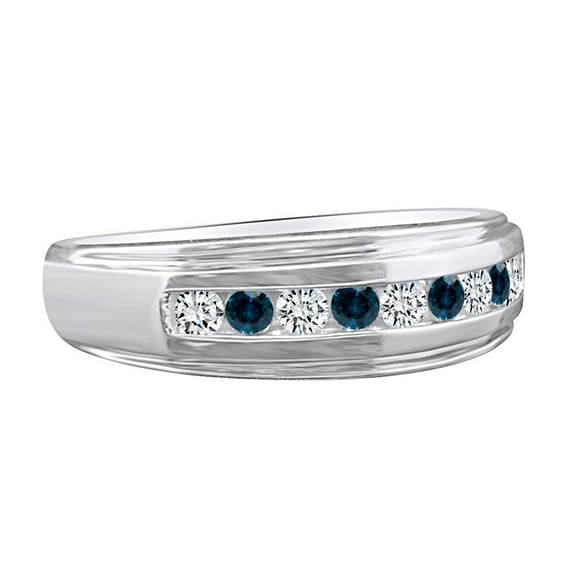AFFY 0.53 Carat (Ctw) Round Blue & White Natural Diamond Men's Wedding Band Ring 10k Solid White Gold Ring Size-12.5