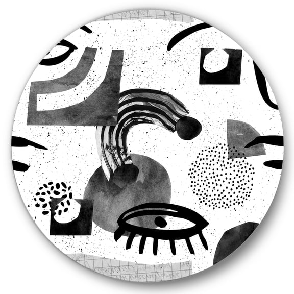 Designart 'Collage of Eyes And Doodles In Contemporary Style II' Modern Circle Metal Wall Art 36x36 - Disc of 36