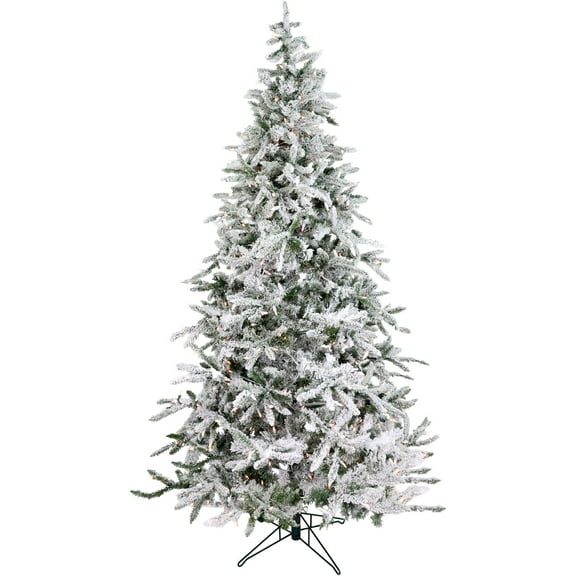 Fraser Hill Farm 10-Ft Flocked Mountain Pine Artificial Christmas Tree with White Incandescent Smart Lights, FFMP010-3SN