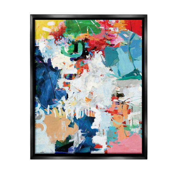 Stupell Industries Varied Expressive Collage Abstract Painting Black Floater Framed Canvas Art Print Wall Art, 17 x 21
