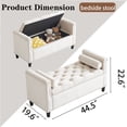 thumbnail image 4 of 44.5" Accent Storage Bench, Modern Queen Velvet Button Bedside Bench with Armrests, Nail Head Trim, Luxury Upholstered Side Ottoman for Entryway, Living Room, Bedroom, Cream White, 4 of 9