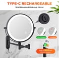 thumbnail image 4 of Rechargeable Wall Mounted Lighted Makeup Mirror DoubleSided /x Magnifying Mirror with Color Lights Vanity Mirror with DualTouch & Luminance Memory (Nickel), 4 of 7