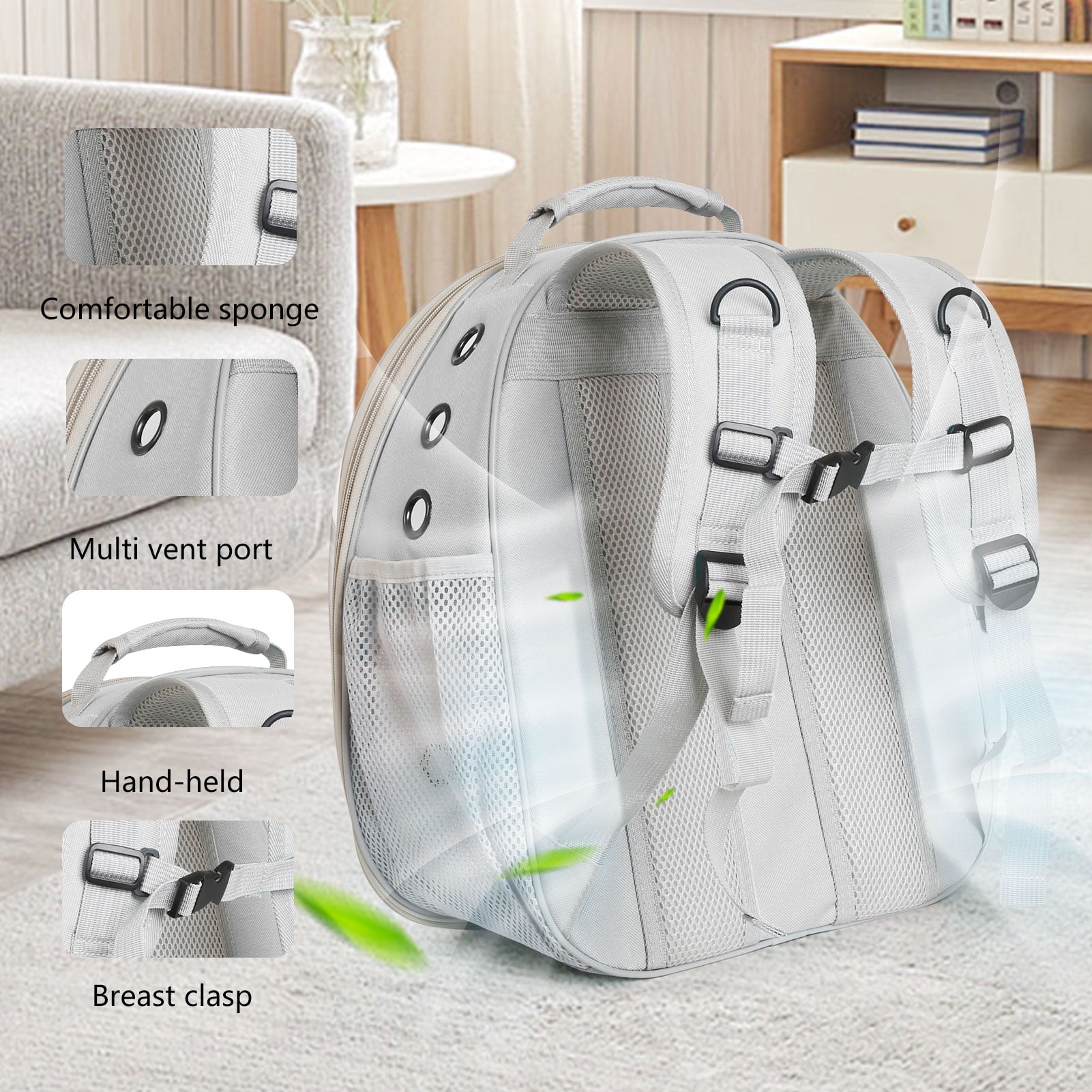 Space Capsule Bubble Dome Pet Carrier Backpack with Extra Soft Pillow, 12 lb Limit, Gray