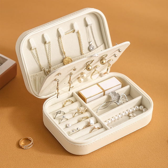 Joyero de viaje para mujeres y niñas, forro suave de doble capa, partición interior extraíble, tamaño compacto, ligero para amantes de los viajes, res Blanco Salvador Caja de almacenamiento de joyas