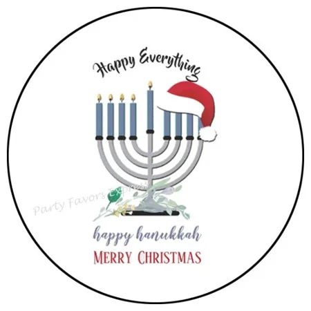 Happy Everthing Hanukkah Christmas Envelope Seals Labels Favors Stickers Phone Decal Water Bottle Stickers Car Decals, Laptop Sticker