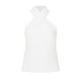 thumbnail image 4 of Fartey Women's Criss Cross Halter Tops Summer Backess Sleeveless Shirt Elegant Back Zipper Tank Tops Fashion Solid Color Camis Top White XXL, 4 of 7