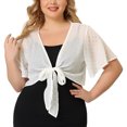 thumbnail image 2 of Women's Plus Size Cardigan Floral Tie Front Casual Wrap Crop Top White 4X, 2 of 7