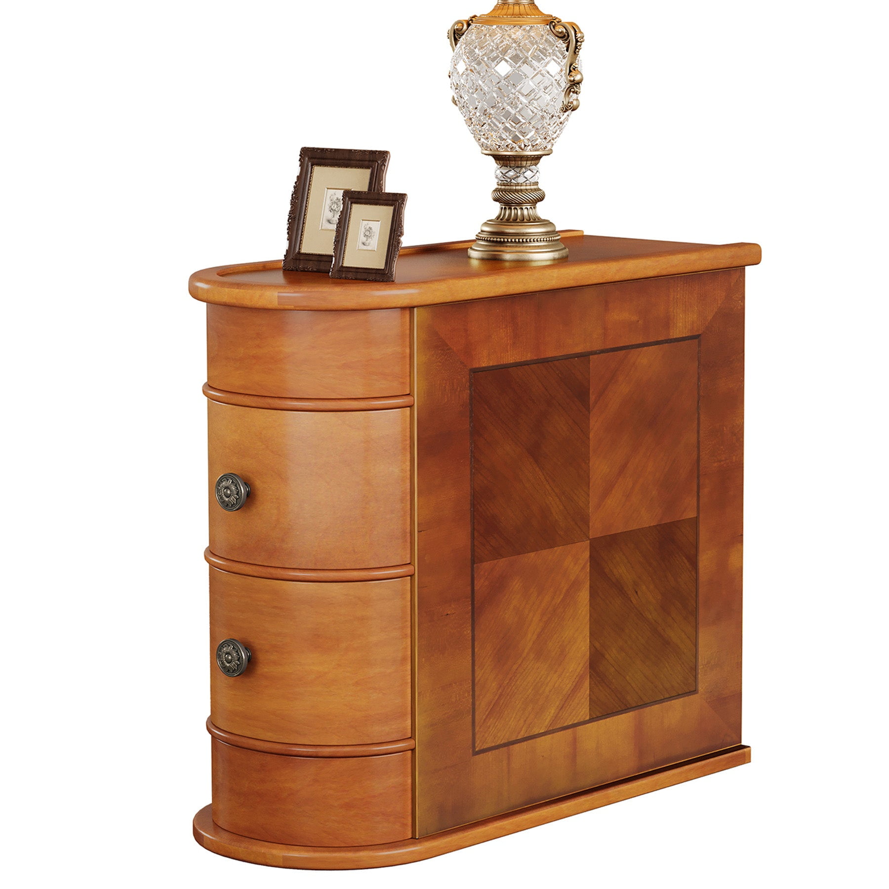 Fnova Solid Wood End Table with 2 Drawers, No Assembly Required, Side Tables for Living Room, Bedroom, Walnut