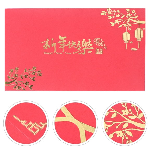 Raindrops Red Paper Happy New Year Cards 11.2x5.1in for Spring Festival and New Year Celebration Greetings