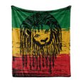 thumbnail image 1 of Lion Soft Flannel Fleece Throw Blanket, Portrait on Jamaican Flag with Rasta Mane Savannah Animal, Cozy Plush for Indoor and Outdoor Use, 60" x 80", Green Earth Yellow, by Ambesonne, 1 of 6