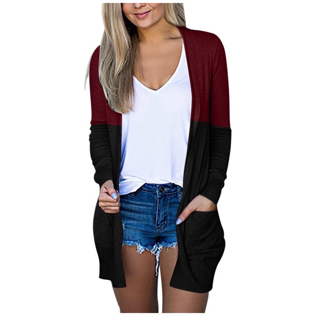 lcziwo 2024 Womens Open Front Cardigans Women Patchwork Print Cardigans Lightweight Long Sleeve with Pockets Fall Cardigan Jackets Thin Cardigans Tops Gray S
